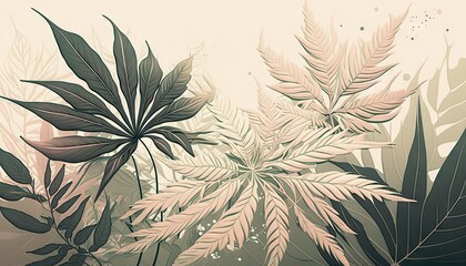 Beautiful Designer 420 Cannabis Seasonal Background with Simple illustrations Soft color Modern Wallpaper Template with Vibrant Hues for Presentation, Ad, and All Applications (generative AI)