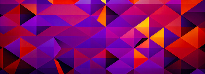 Abstract background consisting of geometric pattern. Gradient color from violet to red. Wide angle format banner
