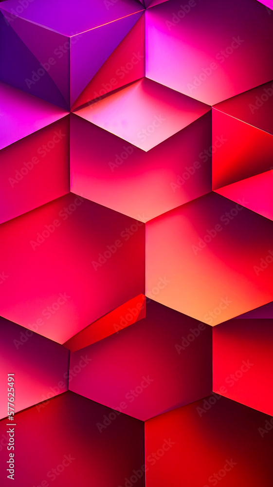 Wall mural Abstract background consisting of geometric pattern. Gradient color from violet to red. Wide angle format banner