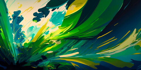 Abstract painting with bold brushstrokes in shades of green and blue Generative AI