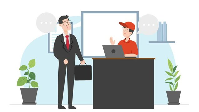 delivery man talking to customer