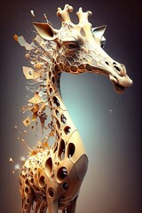 Obraz premium Cool, Epic, Artistic, Beautiful, and Unique Illustration of Giraffe Animal Cinematic Adventure: Abstract 3D Wallpaper Background with Majestic Wildlife and Futuristic Design (generative AI)