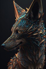 Cool, Epic, Artistic, Beautiful, and Unique Illustration of Jackal Animal Cinematic Adventure: Abstract 3D Wallpaper Background with Majestic Wildlife and Futuristic Design (generative AI) - obrazy, fototapety, plakaty