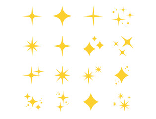 set of yellow stars and sparkles on a white background