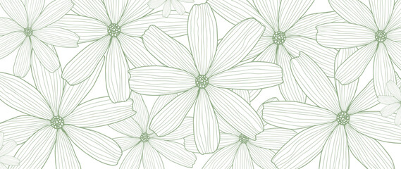 Vector green floral background with delicate daisies for decor, covers, backgrounds, wallpapers