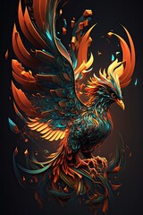 Cool, Epic, Artistic, Beautiful, and Unique Illustration of Phoenix Animal Cinematic Adventure: Abstract 3D Background with Majestic Wildlife and Futuristic Design (generative AI)