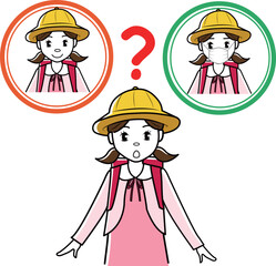マスクをするかどうか迷う小学生