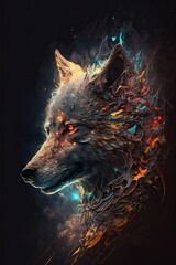 Cool, Epic, Artistic, Beautiful, and Unique Illustration of Wolf Animal Cinematic Adventure: Abstract Background with Majestic Wildlife and Futuristic Design (generative AI)