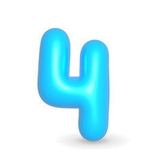 Number Four Sky Blue Balloon 3d render. Realistic design element for events.