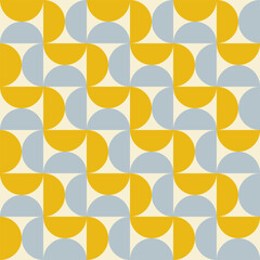 Trendy geometric seamless pattern with yellow and blue semicircles on a beige background. Modern abstract  background. Vector illustration