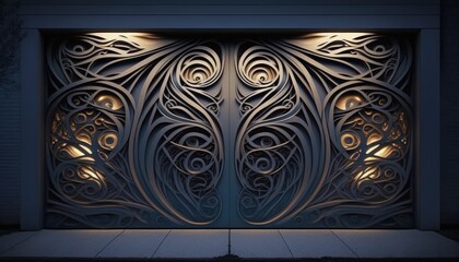 Ultra modern futuristic wrought iron garage door so that not only your car is special