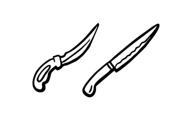 KNIFES Doodle art illustration with black and white style.