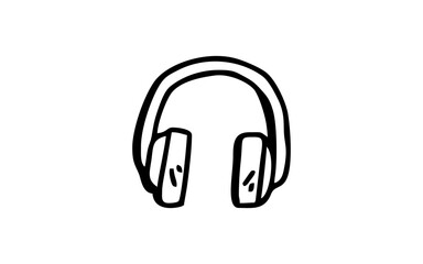 HEADSET Doodle art illustration with black and white style.
