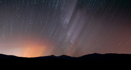 Night sky with Milky Way glowing stars,  Mountain and the stars.
