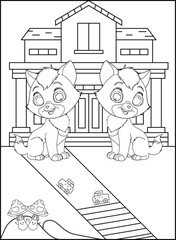 Cute cat outline coloring page for kids line drawing animal coloring book cartoon vector illustration isolated on white doodle background