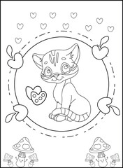 Cute cat outline coloring page for kids line drawing animal coloring book cartoon vector illustration isolated on white doodle background