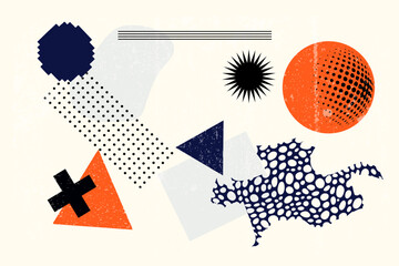 Abstract background with shapes and lines. Vector illustration art collage in flat minimalistic style. Design elements for magazine, leaflet, billboard, sale