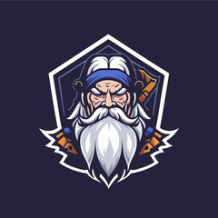 Old warrior warrior with beard and hat. Vector illustration for your design