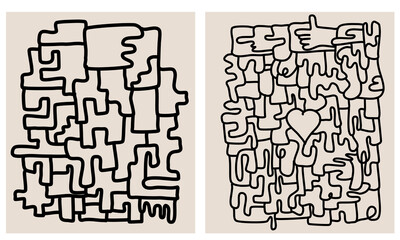 Obraz premium Modern minimalist art print. Set of abstract modern aesthetic backgrounds. Continuous line drawing doodle.