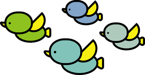 A group of birds of different colors are flying in the sky, flock of birds