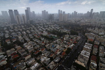 Rain in Tel Aviv. Givatayim gloomy panorama