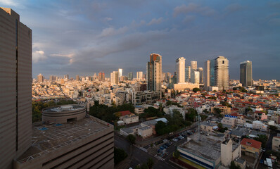 Naklejka na ściany i meble Tel Aviv, Israel bright aerial panorama