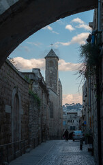Fototapeta na wymiar Jerusalem Old City streets: arch and Church of the Condemnation
