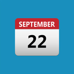 22th September calendar icon. September 22 calendar Date Month icon. Isolated on blue background