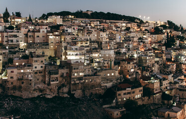 Arab neighborhoods in Jerusalem at night. Gehenna valley