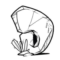 Alphabet Initial D Cartoon Illustration of Stone Rock or Rock Formed by Plants Outline for children coloring book