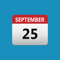 25th September calendar icon. September 25 calendar Date Month icon. Isolated on blue background