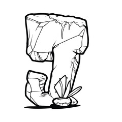 Alphabet Initial J Cartoon Illustration of Stone Rock or Rock Formed by Plants Outline for children coloring book