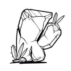 Alphabet Initial K Cartoon Illustration of Stone Rock or Rock Formed by Plants Outline for children coloring book
