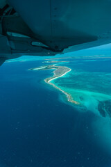 Aerial view of Los Roques in Venezuela, turquoise blue beaches, exotic beaches
