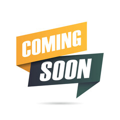Coming soon banner icon in flat style. Promotion label vector illustration on isolated background. Open poster sign business concept.