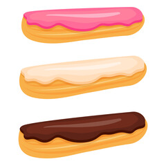 Vector cartoon set of sweet flour bakery products. Croissants. Juicy elements of delicious food for your design. Eps 10.