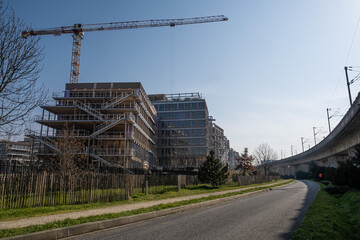 Obraz premium Bâtiment en construction Parc du Chemin de l'ïle , Nanterre (Hauts de Seine, France)