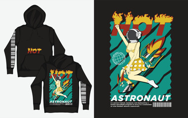 Hoodies with Retro Streetwear Design, A Girl Riding Rocket, Hot Astronaut