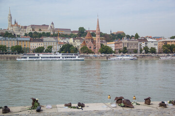 A stark view of the Fishermen's Bastion, the Church of St. Matthias, and the Calvinist Church on...
