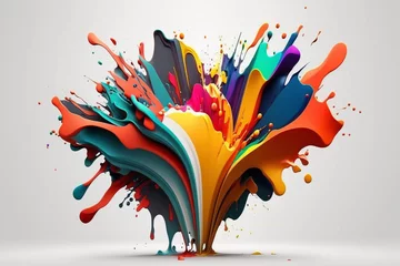 Fotobehang This colorful design features a rainbow wave and multicolor paint splash isolated on white, serving as a striking and versatile isolated design element on a white background. Generative Ai © TeacherPhoto