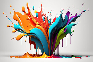 This colorful design features a rainbow wave and multicolor paint splash isolated on white, serving as a striking and versatile isolated design element on a white background. Generative Ai