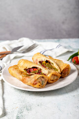 Paçanga pastry on gray background. Ramadan dishes. Snack delicious pastry