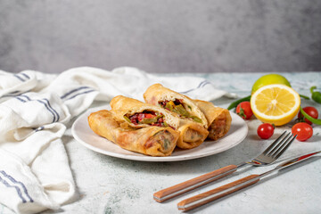 Paçanga pastry on gray background. Ramadan dishes. Snack delicious pastry