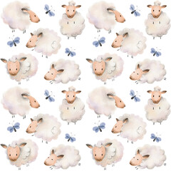 cute illustration with sheep drawing in children's style