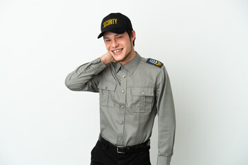 Young Russian security man isolated on white background laughing