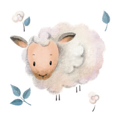 cute illustration with sheep drawing in children's style