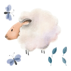 cute illustration with sheep drawing in children's style