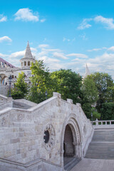 Beautiful view through the arch to the towers of the Fishermen's Bastion in Budapest, Hungary