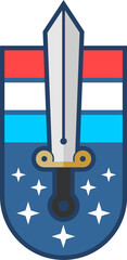 Emblem with sword and three color and star