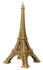 Eiffel tower famous monument of paris france in golden bronze color isolated white background. french landmark tourism concept